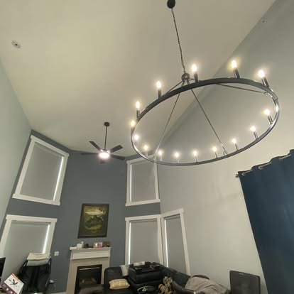 Statement chandelier in vaulted great room